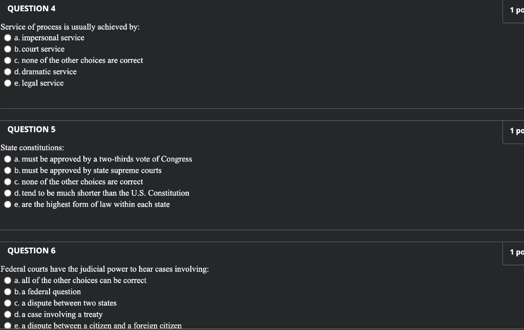 QUESTION 4 1 pa Service of process is usually