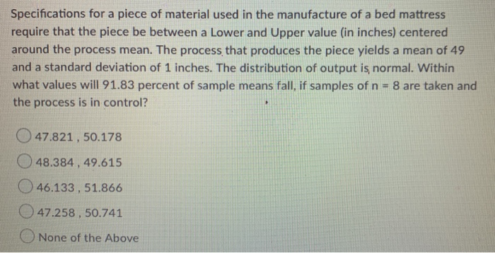 Specifications for a piece of material used in