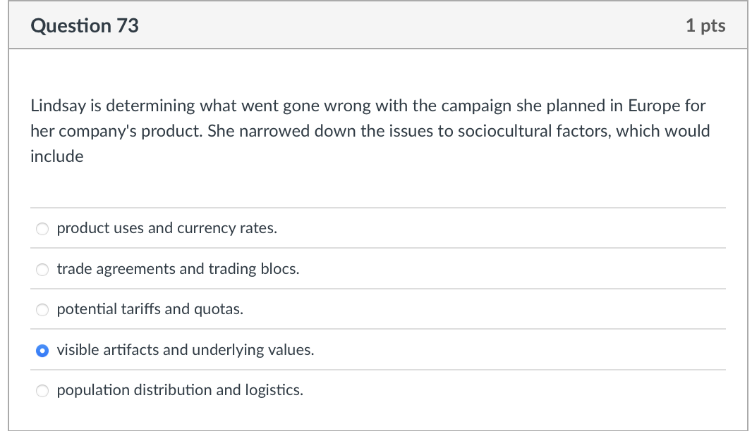 Question 73 1 pts Lindsay is determining what