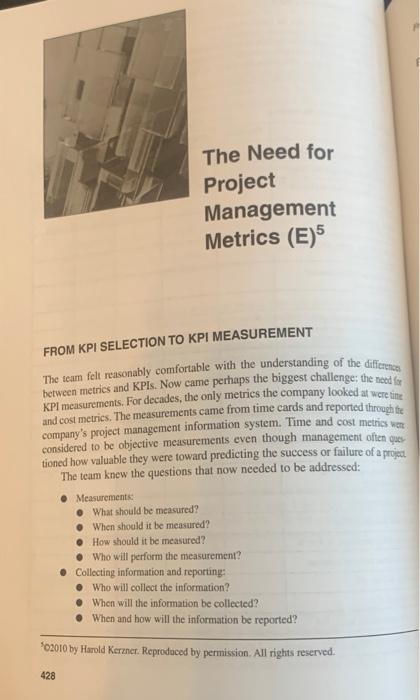 The Need for Project Managment Metrics (E) in
