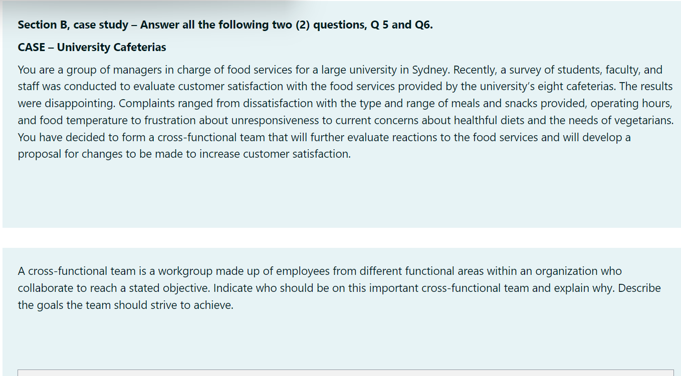Section B, case study - Answer all the following