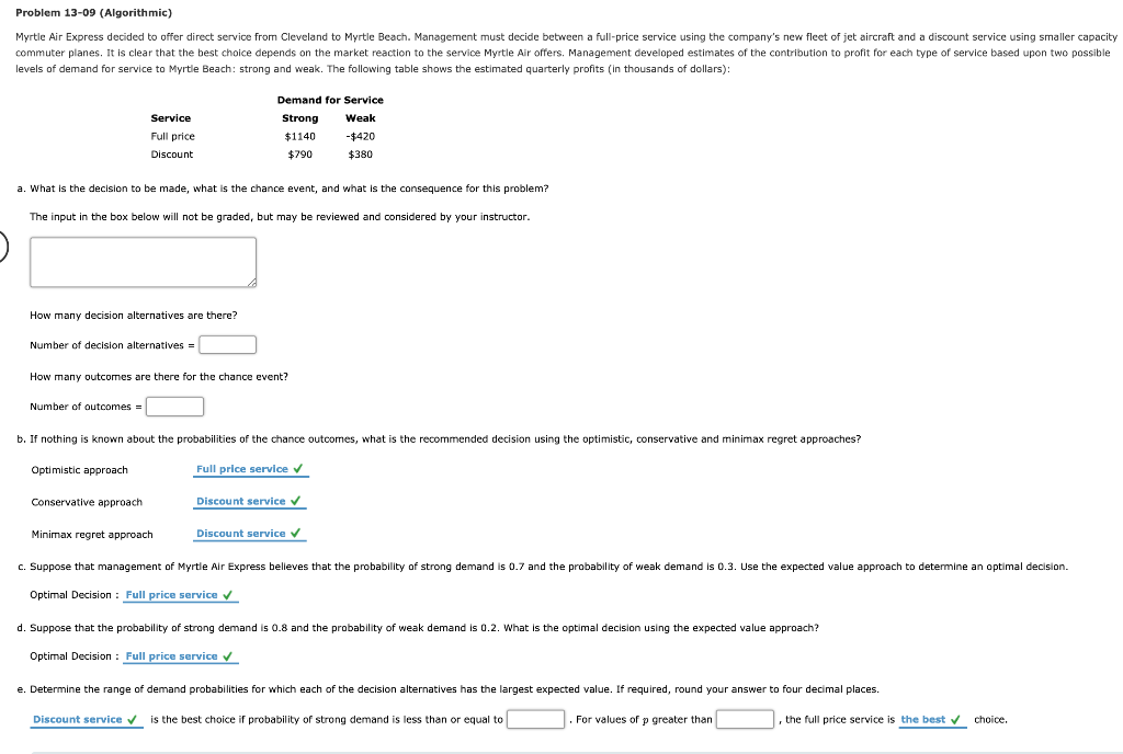 Problem 13-09 (Algorithmic) Myrtle Air Express