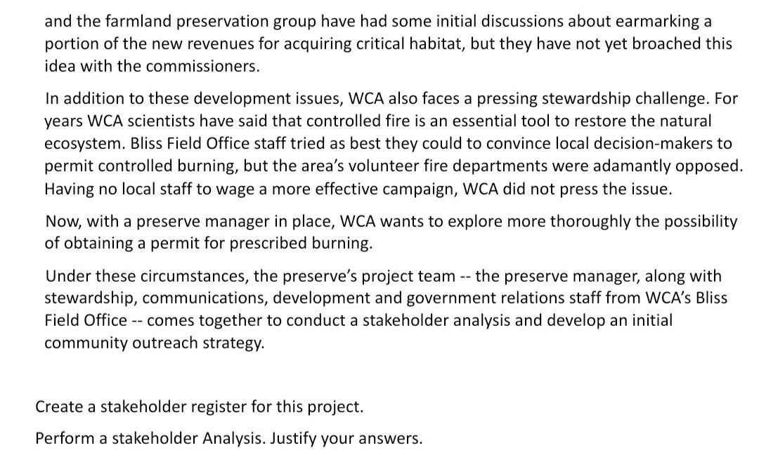 A CASE STUDY FOR A STAKEHOLDER ANALYSIS EXERCISE