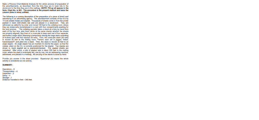 Make a Process Chart-Material Analysis for the