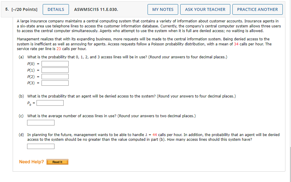 5. (-/20 Points] DETAILS ASWMSC115 11.E.030. MY