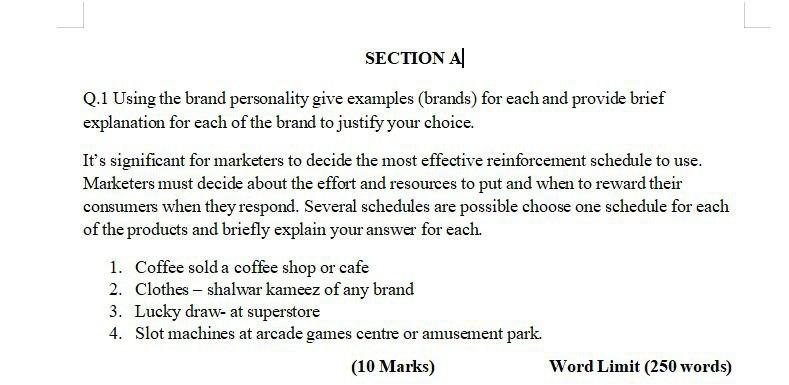 SECTION A Q.1 Using the brand personality give