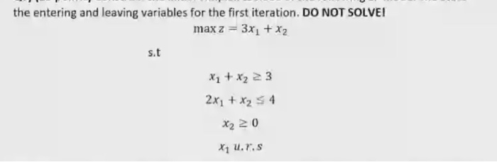 the entering and leaving variables for the first