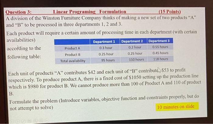 Question 3: Linear Programing Formulation (15