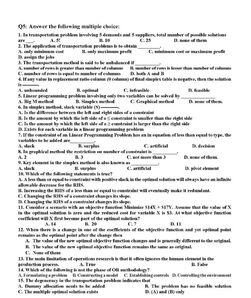 I need solutions 5menites Q5: Answer the