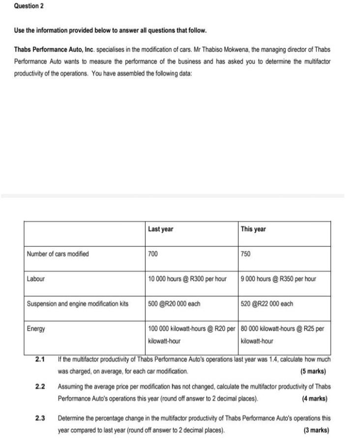 Use the information provided below to answer all