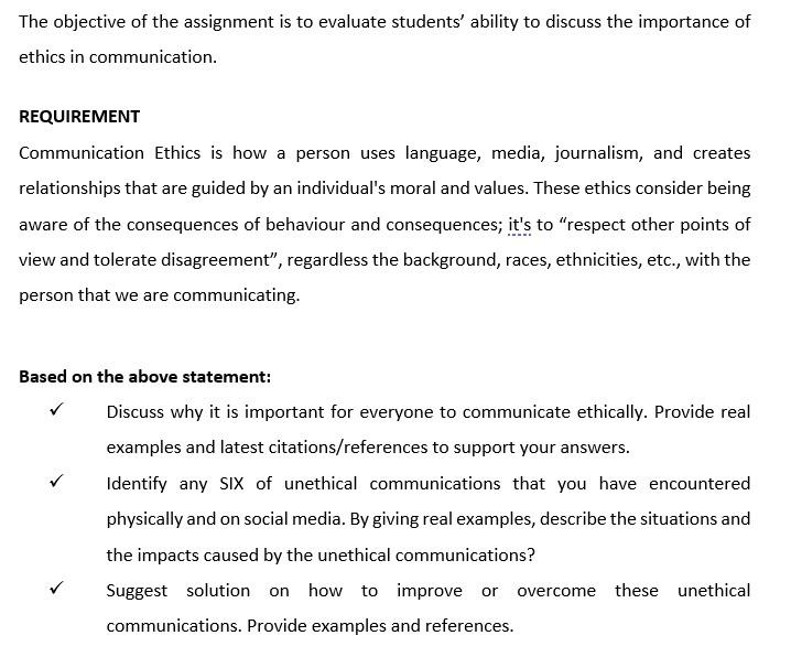 The objective of the assignment is to evaluate