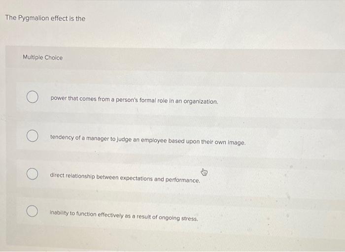 The Pygmalion effect is the Multiple Choice power