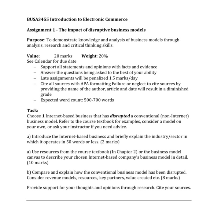 BUSA3455 Introduction to Electronic Commerce