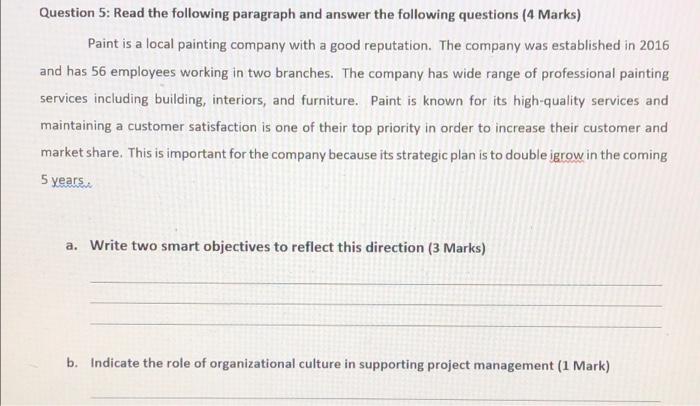 Question 5: Read the following paragraph and