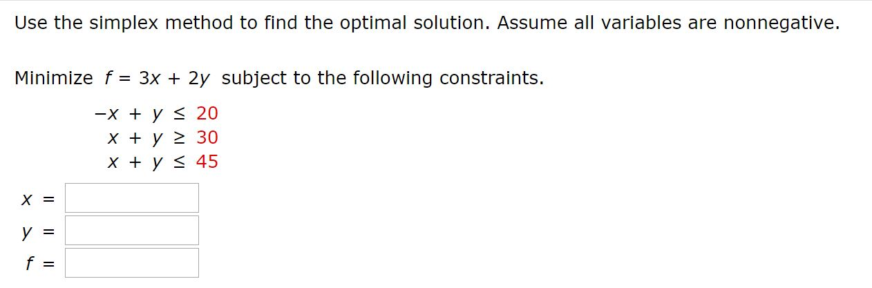 Use the simplex method to find the optimal