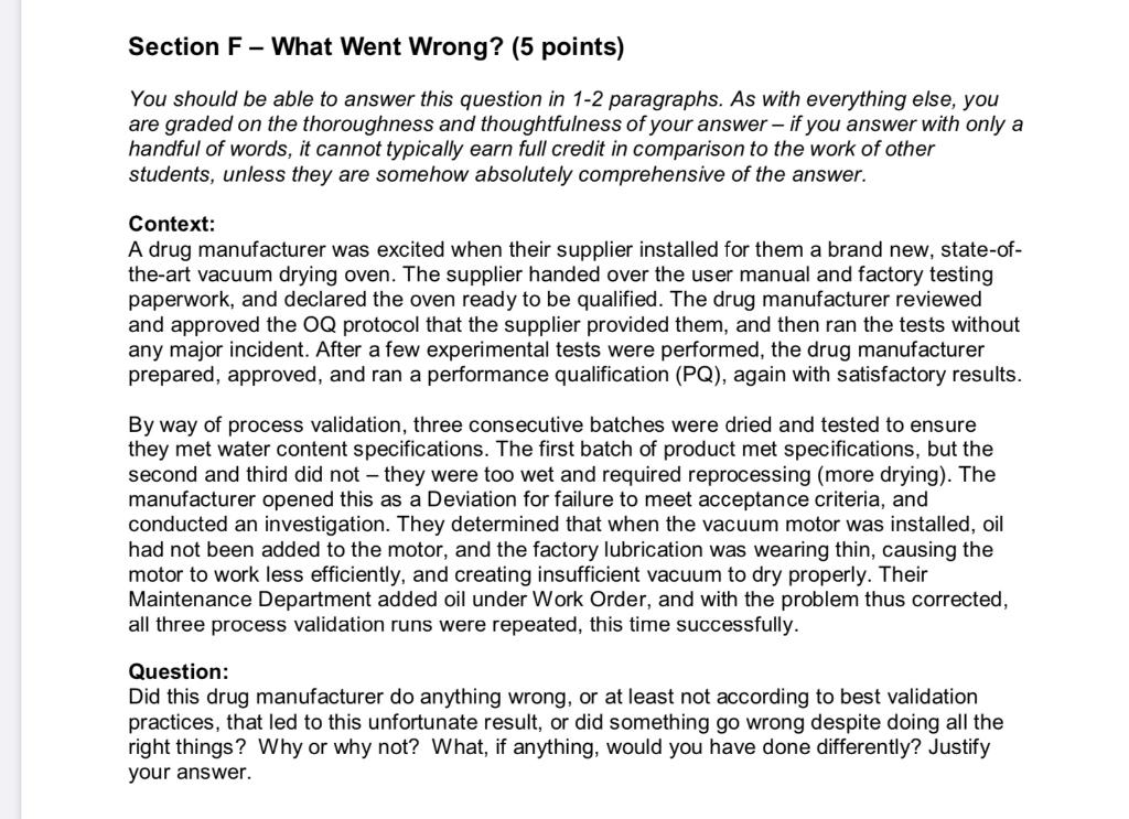 Section F - What Went Wrong? (5 points) You