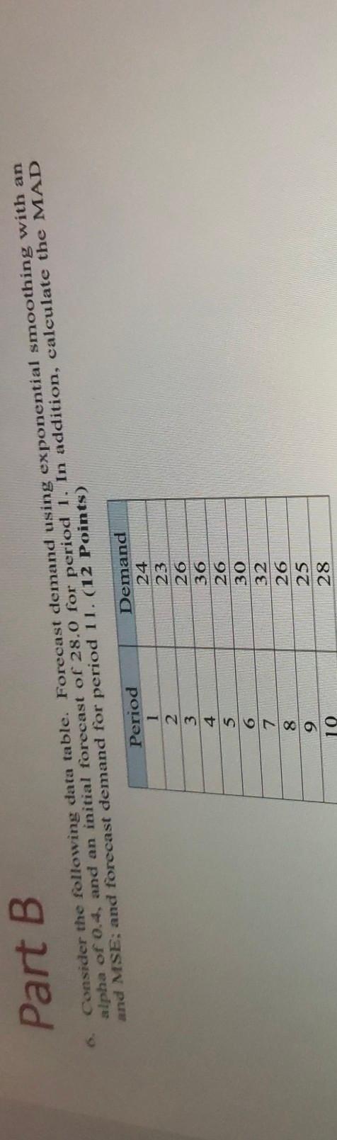 Part B. Consider the following data table.