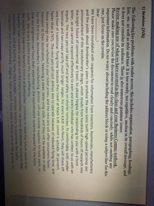 1) Revision (25%) The following has problems with