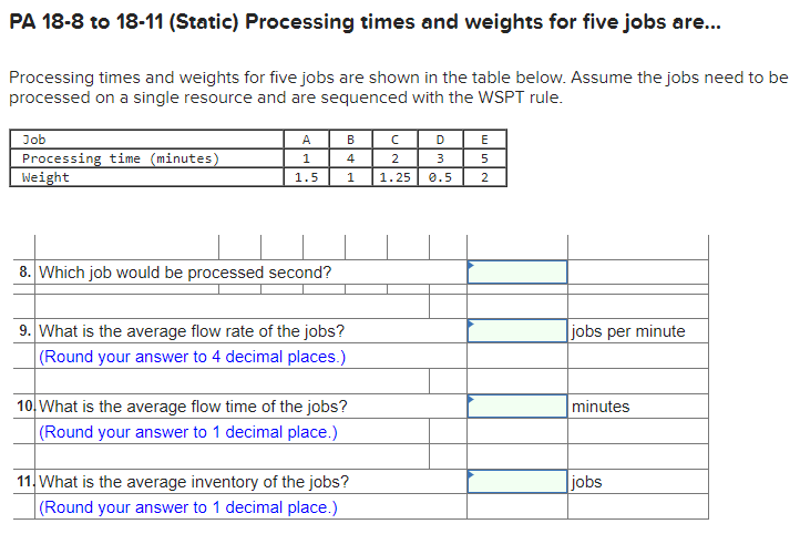 PA 18-8 to 18-11 (Static) Processing times and