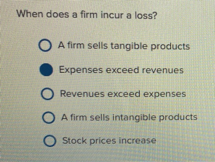 When does a firm incur a loss? O A firm sells
