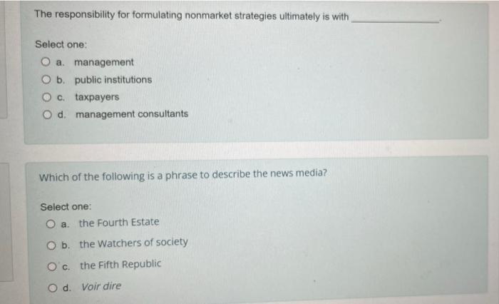The responsibility for formulating nonmarket