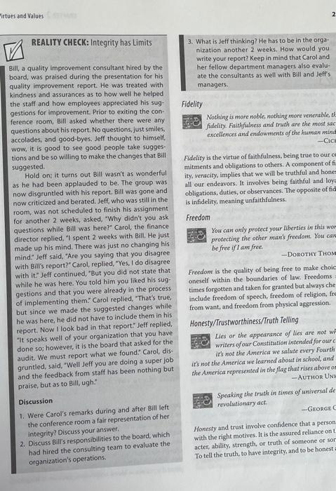 " Integrity has Limit case study", Discuss Bill's responsibilities to the board,