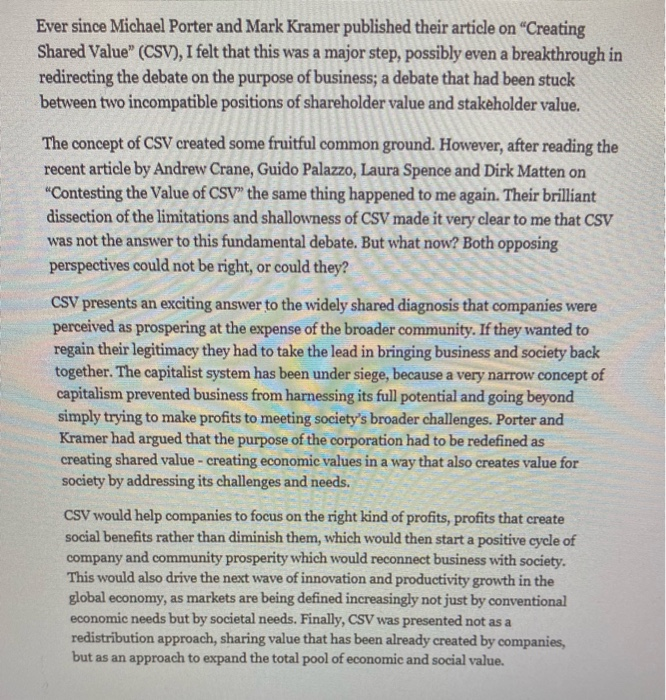 Ever since Michael Porter and Mark Kramer