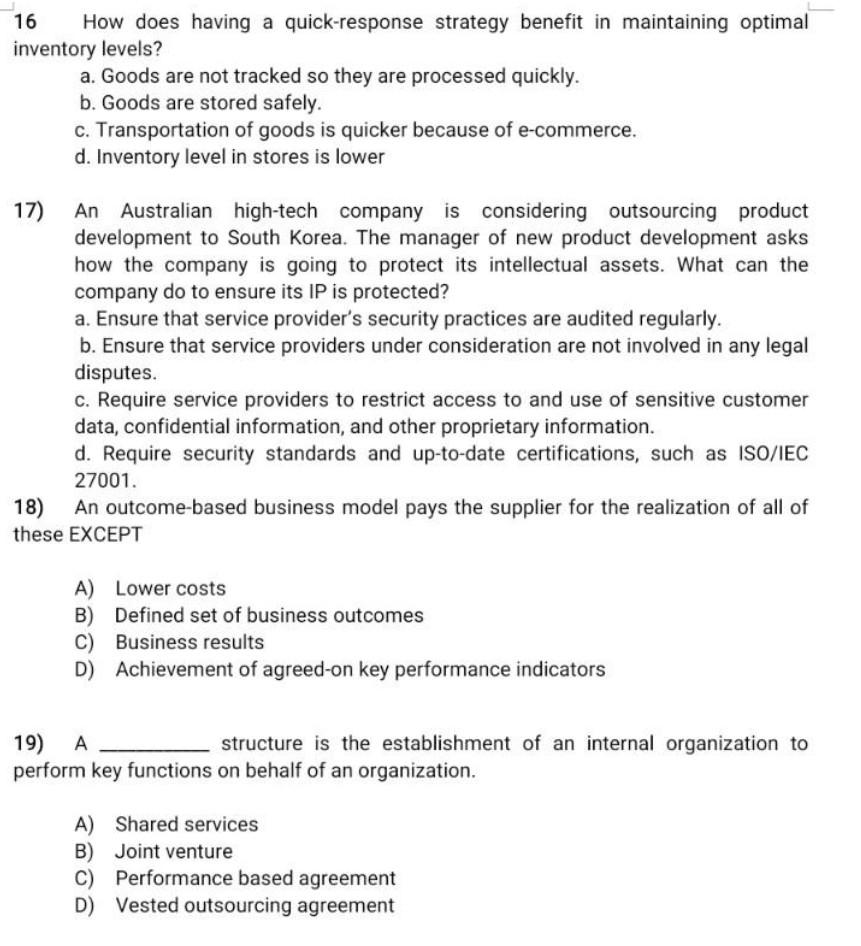 16 How does having a quick-response strategy