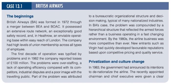 CASE 13.1 BRITISH AIRWAYS The beginnings British