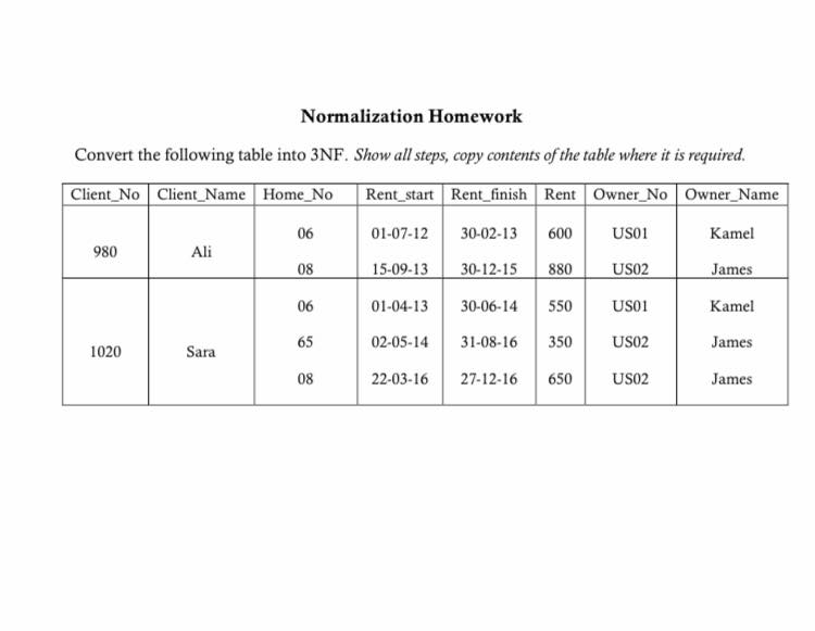 Normalization Homework Convert the following