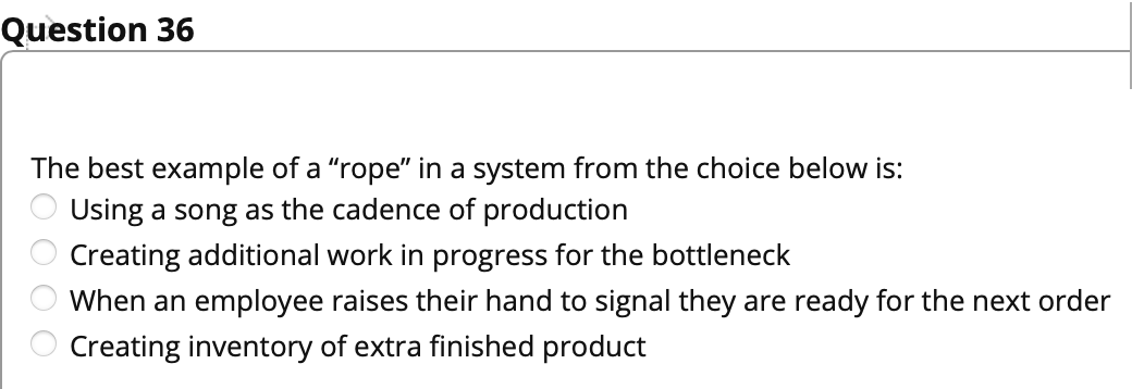 Question 36 The best example of a "rope" in a
