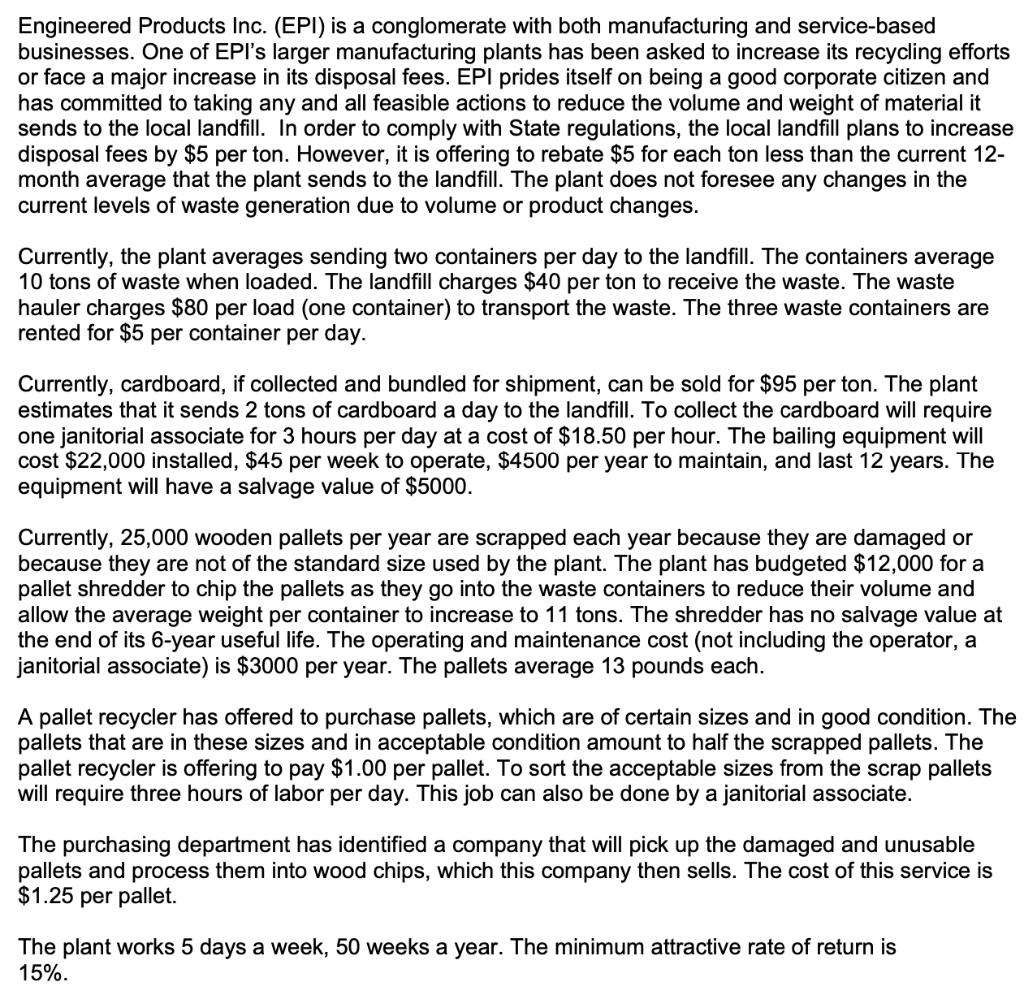 Engineered Products Inc. (EPI) is a conglomerate