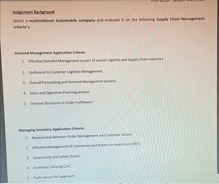 supply chain management subject Assignment