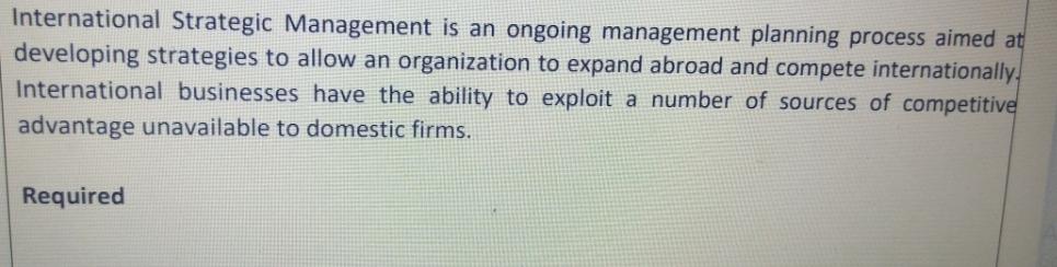 International Strategic Management is an ongoing