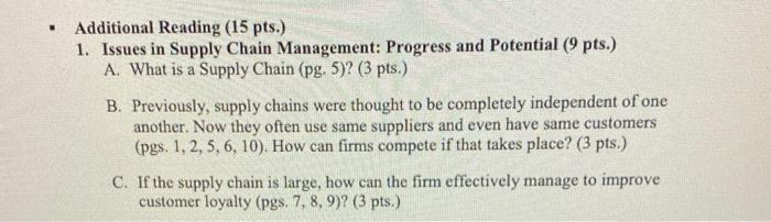 Additional Reading (15 pts.) 1. Issues in Supply
