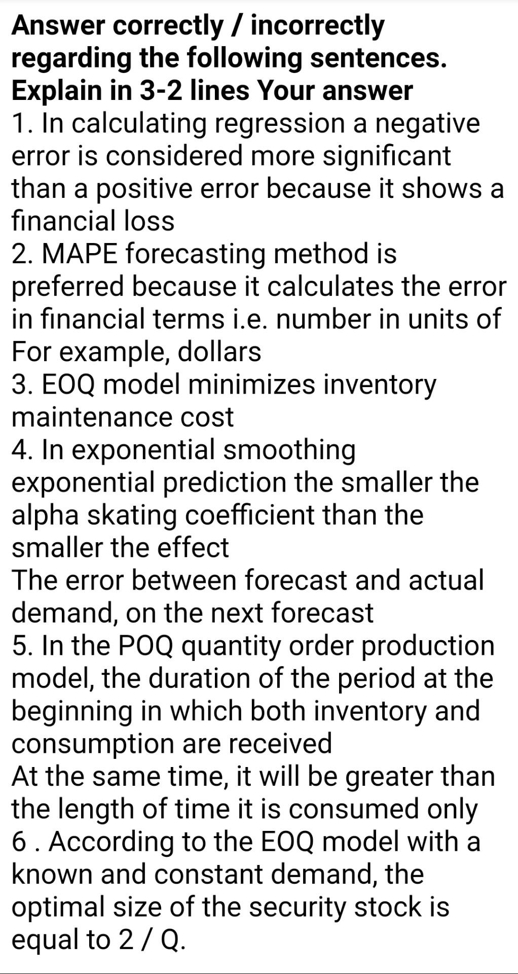 Answer correctly / incorrectly regarding the