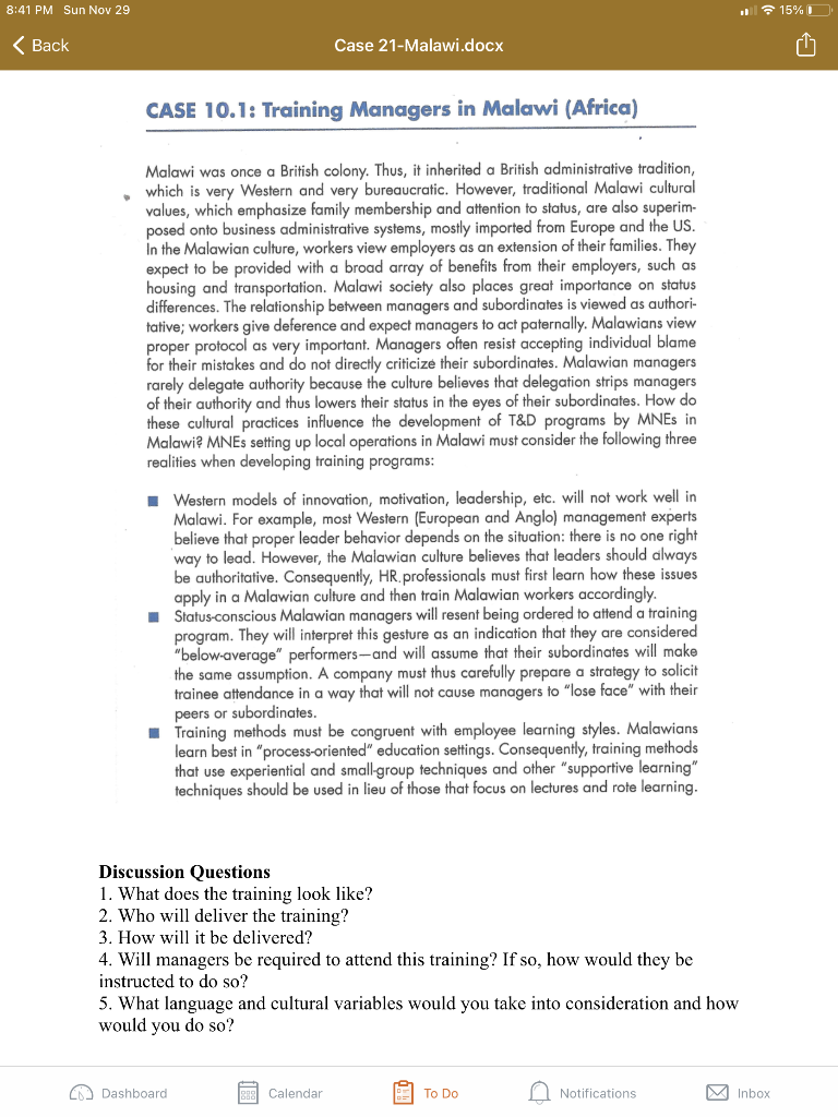 8:41 PM Sun Nov 29 15% < Back Case 21-Malawi.docx