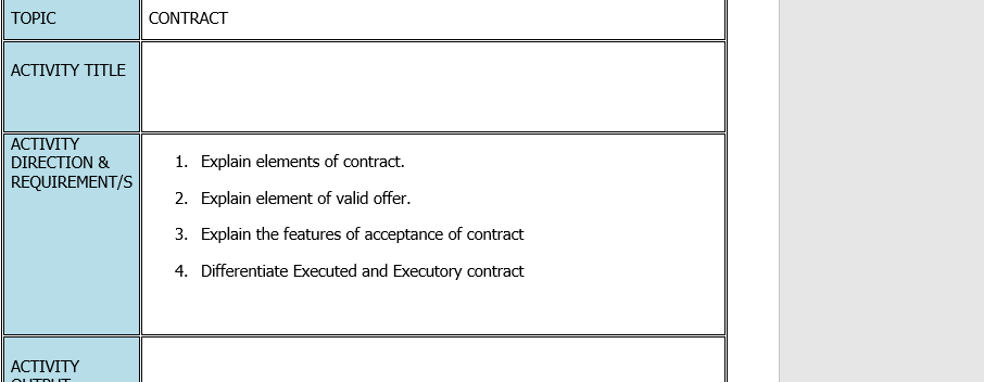TOPIC CONTRACT ACTIVITY TITLE ACTIVITY DIRECTION