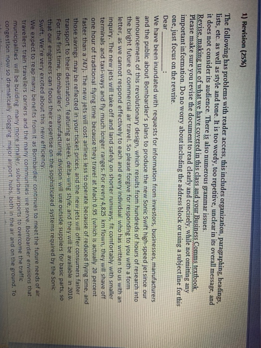 1) Revision (25%) The following has problems with