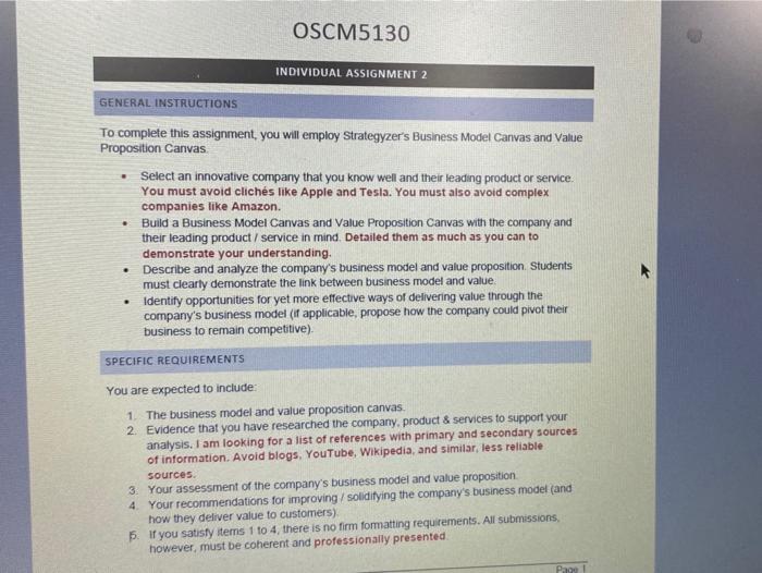 OSCM5130 INDIVIDUAL ASSIGNMENT 2 GENERAL