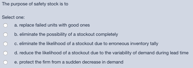 The purpose of safety stock is to Select one: a.