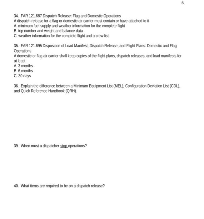 34. FAR 121.687 Dispatch Release: Flag and