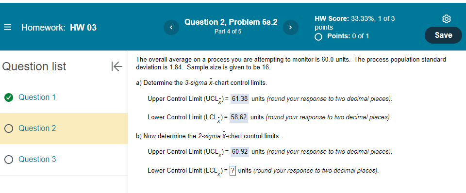 The overall average on a process you are