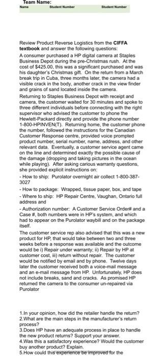 Team Name: Name Student Number Student Number