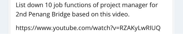 List down 10 job functions of project manager for