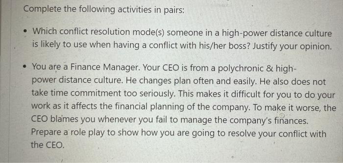 Complete the following activities in pairs: Which