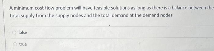 A minimum cost flow problem will have feasible