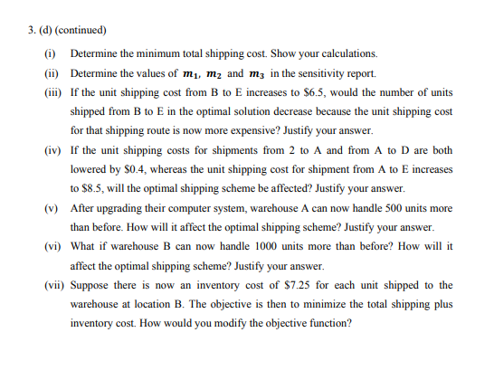 3. (continued) (d) Below is the sensitivity