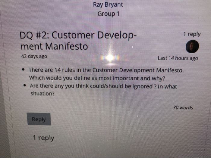 Ray Bryant Group 1 1 reply DQ #2: Customer
