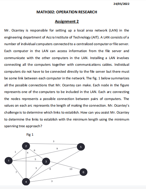 MATH302: OPERATION RESEARCH Assignment 2 Mr.